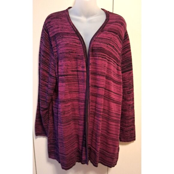 Catherines Cardigan Womens 3X Knitted Open Front 3/4 Sleeves Striped Purple - Picture 1 of 4